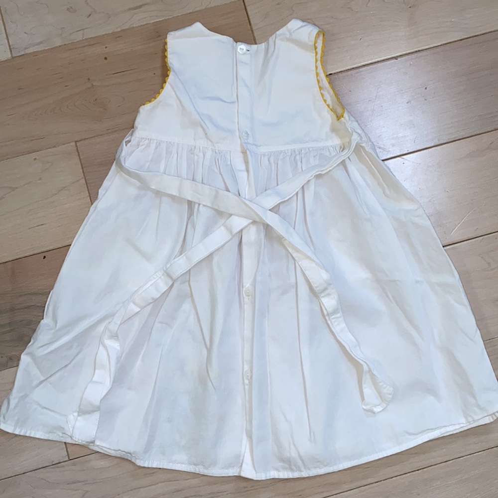 Jacadi girls white yellow blue embroidered flowers cotton back buttons dress - Picture 7 of 9